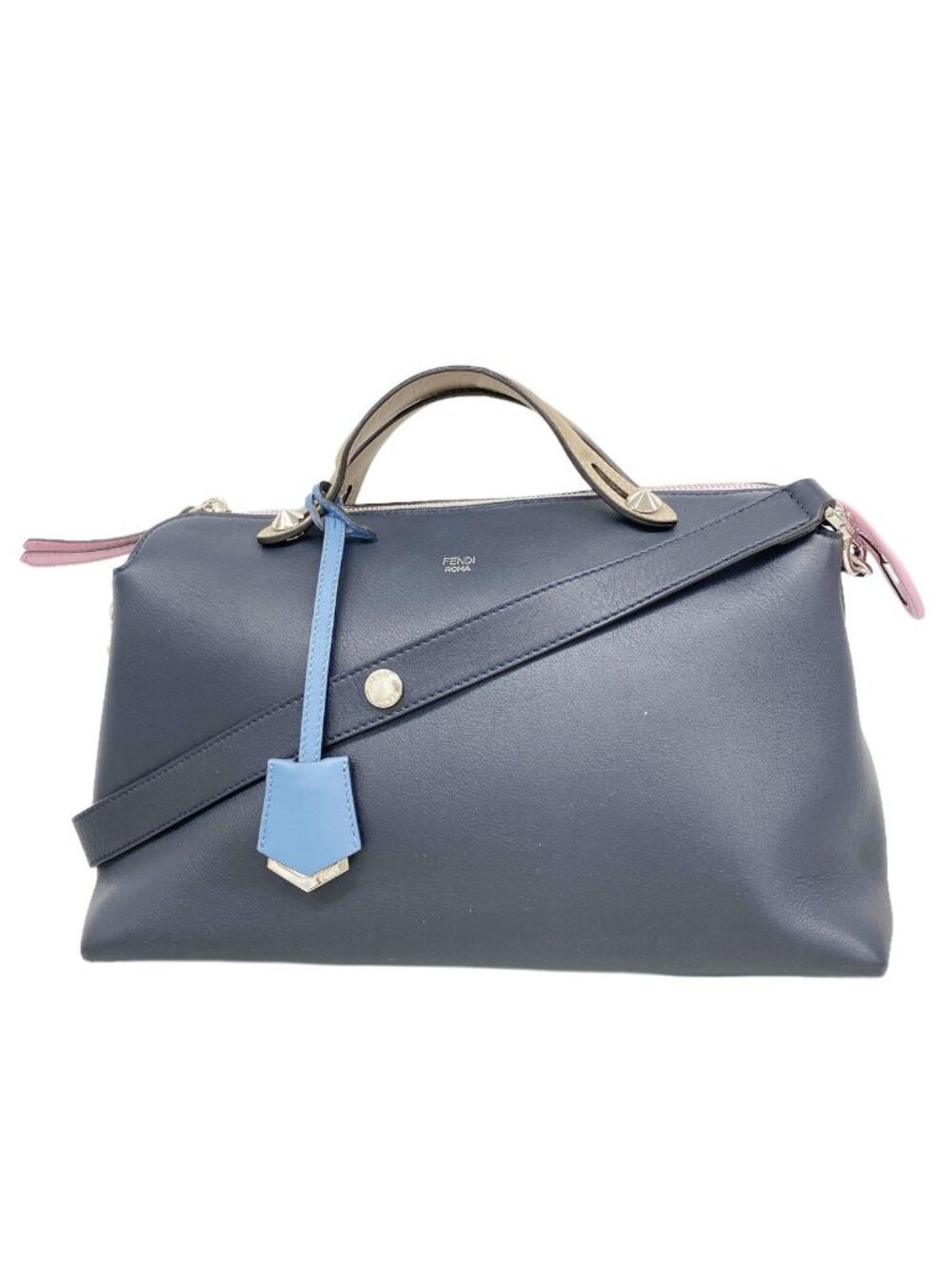Fendi Handbag by the Way Leather Navy Silver 2-Way Bag